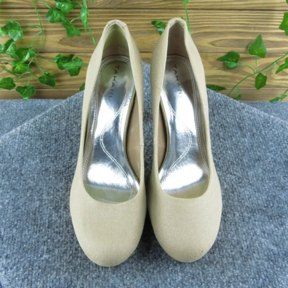 Tahari Sophia‎ Women Platform Heel Shoes Brown Fabric Size 8.5 Medium